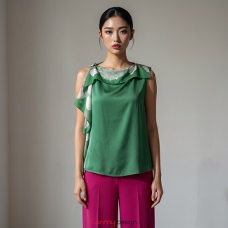 Green sleeveless silk top